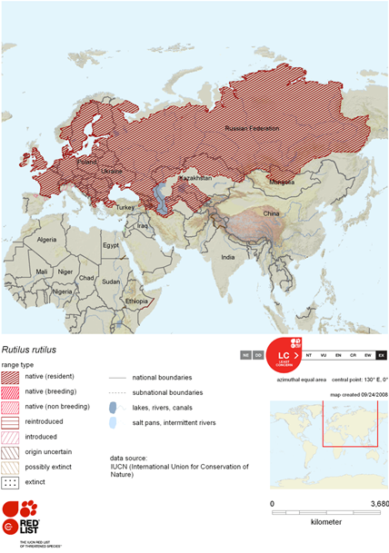 HABITAT - Spatial analysis tool > Blankvoorn - Rutilus rutilus - Roach > verspreiding_blankvoorn_IUCN.png
