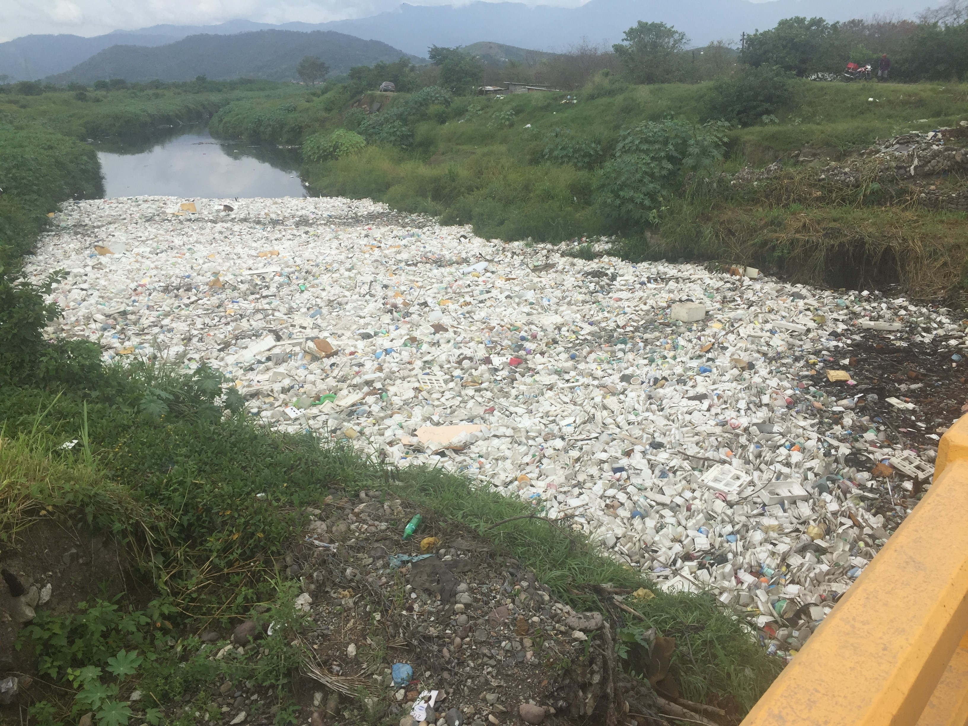 Accumulated litter in a river in Guatemala